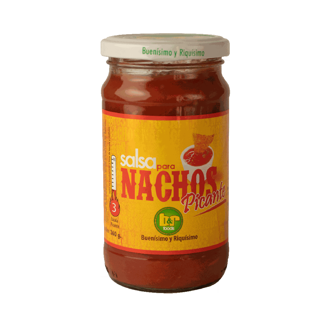 B&amp;R Salsa Para Nachos Picante. Frasco 360 g