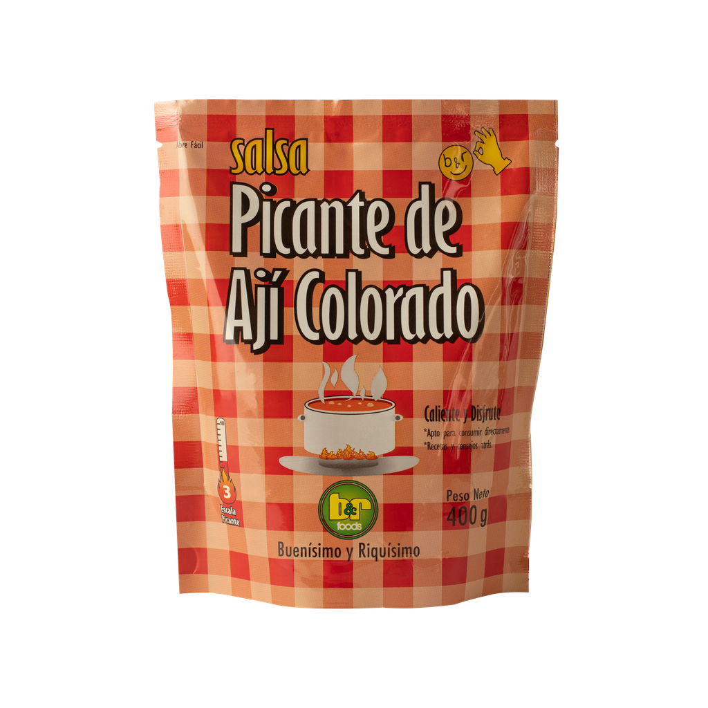 B&amp;R Salsa para Picante de Ají Colorado / Colorado Chili Hot Sauce for Spicy Bolivian Dish, 14.1 oz. (400 g.) Doy Pack
